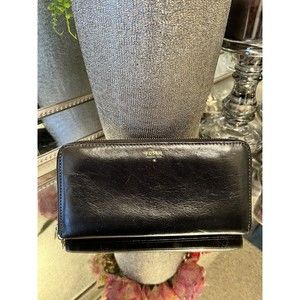 Fossil Sydney Black Leather Zip‎ Around Long Wallet Genuine Leather